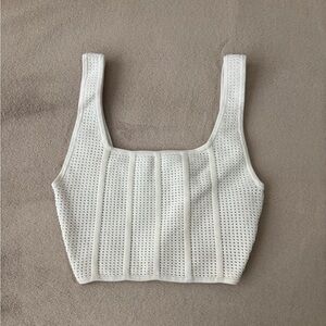 Babaton White Crochet Crop Top